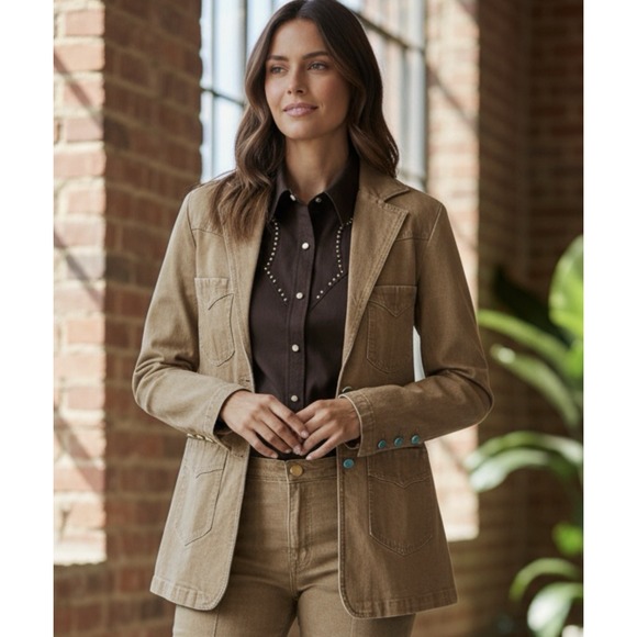 Wrangler® x Yellow Rose by Kendra Scott Fitted Blazer Mocha XL Equestrian Trendy
